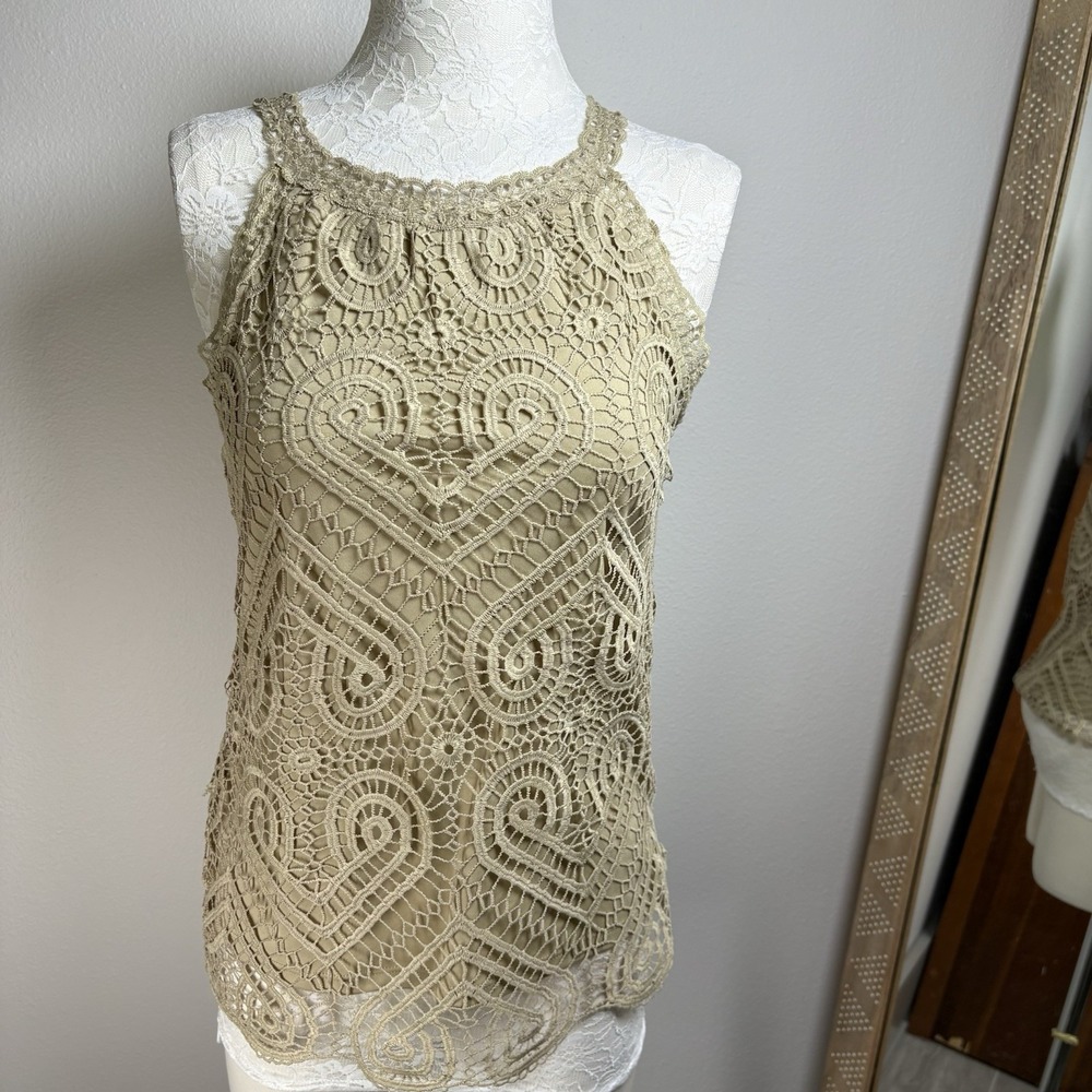 ADIVA Women S Tan Halter Top Boho Crochet Lace Lined